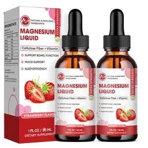 (2 Pack) Magnesium Glycinate Liquid, High Absorption Magnesium Liquid Drops with Cellulose Fiber, Bromelain, Vitamin B6, C, D, Zinc, Magnesium Supplement for Kids and Adults, Strawberry Flavor