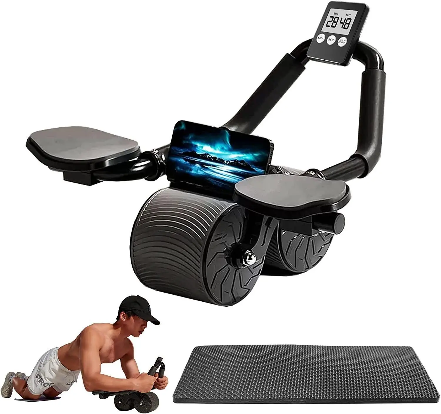 YICF Ab Roller Wheel Workout Abdominal Fitness Wheel for Core Muscles Training with Digital Timer Phone Holder Smart Rebound Dual-Wheel Design Eco-Friendly Build maquina abdominal total body rueda