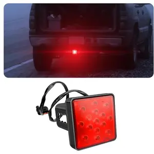 15 LED Red Lens  Light Trailer Hitch Cover, Universal Fit 2" Receiver, Super Bright Smoked Lens Square Tail Light,  Exterior Accessories for Towing  SUV RV