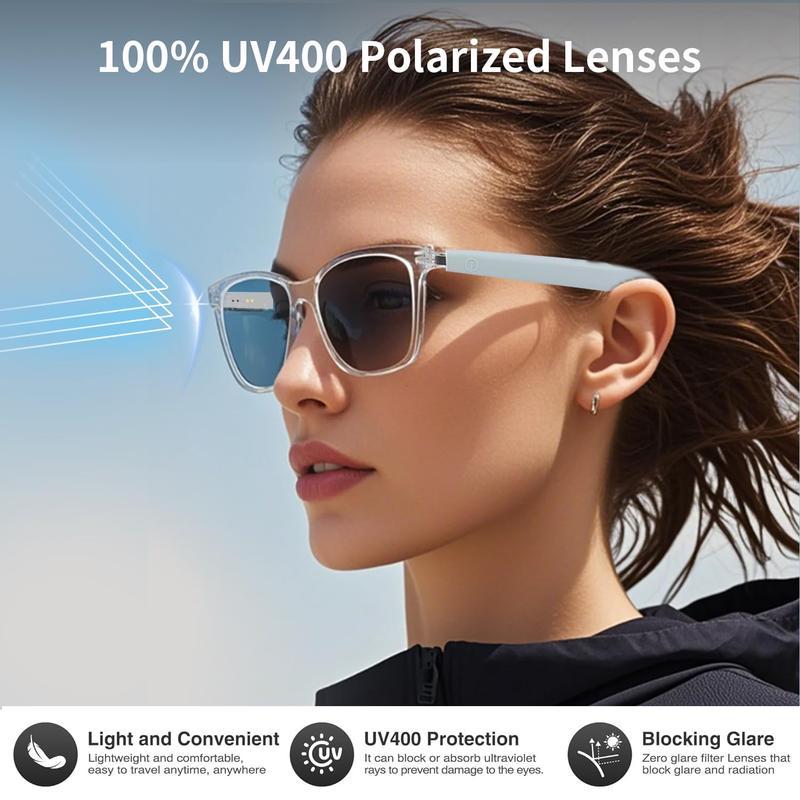 AI Translation Smart Glasses with Bluetooth Auto-Tinting Polarized Lenses Built-in Speakers Mic Blue Light Blocking Wearable Wireless 160 Languages Real-Time AI Translation White