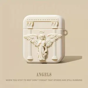 3D Angel Earphone Case, Vintage Roman Column Silicone Protector, Compatible with AirPods 1/2/3/4/pro, Unique Artistic Design