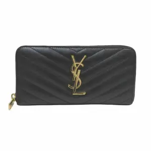 Pre-owned Yves Saint Laurent Calfskin Small Leather Goods V Stitch MonogramYSL Leather Long Wallet