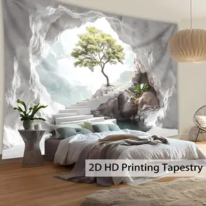 1pc Extra Large Cave Landscape Tapestry - HD Digital Print Modern Minimalist Nature Scene - Wrinkle-Resistant Polyester Fabric Wall Hanging for Living Room, Bedroom, Home Office - Easy Hang with Clips - Indoor Decoration, Nature Wall Art, Interior Design,