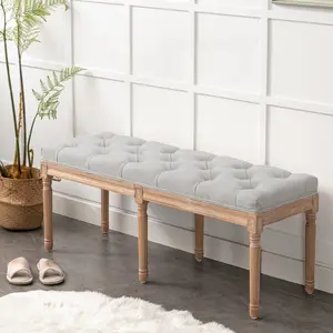 [Dealsforyoudays] EBELLO Tufted Extra Long Entryway Bench, 47 Inch French Retro Bedroom Bench Upholstered Dining Table Bedside Bench for Bedroom Dining Room Living Room Entryway Gray