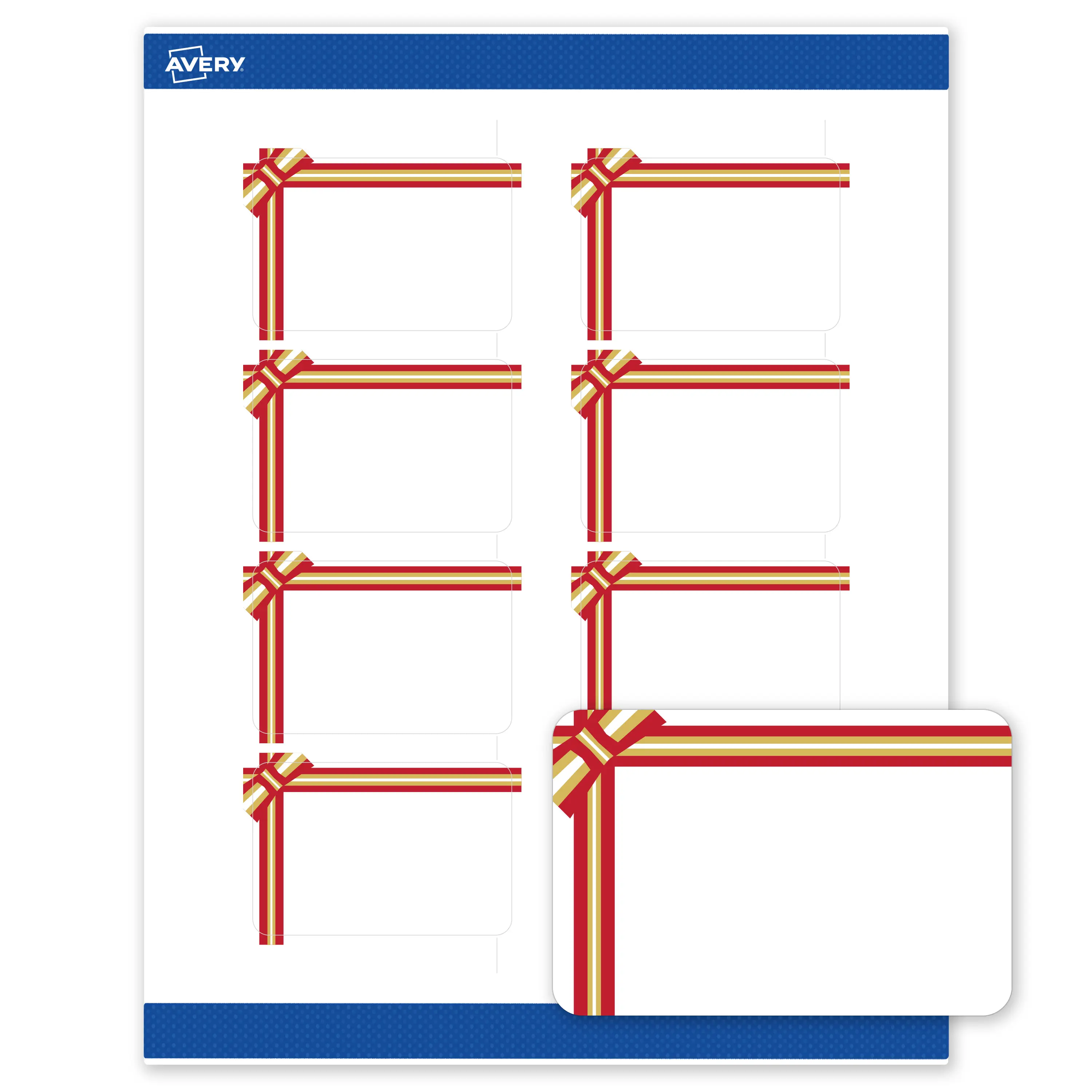 Avery® Printable Christmas Rectangle Labels, 2" x 3", Matte White, Pre-printed Red & Metallic Gold Gift Bow Design, Sure Feed® Technology, Laser & Inkjet Compatible, 160 Total