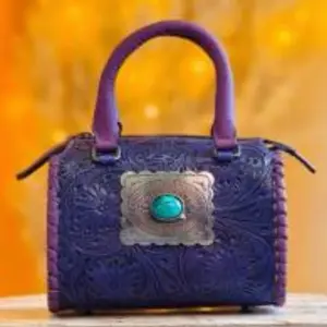 Mini Purple Speedy with Concho - Handbag with Turquoise Concho and Embossed Design