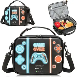 Boys Insulated Lunch Bag Portable Gamer Lunch Box with Hand Hold & Shoulder Straps Reusable Large Capacity Waterproof Leakproof for Kids Teens School Office Picnic