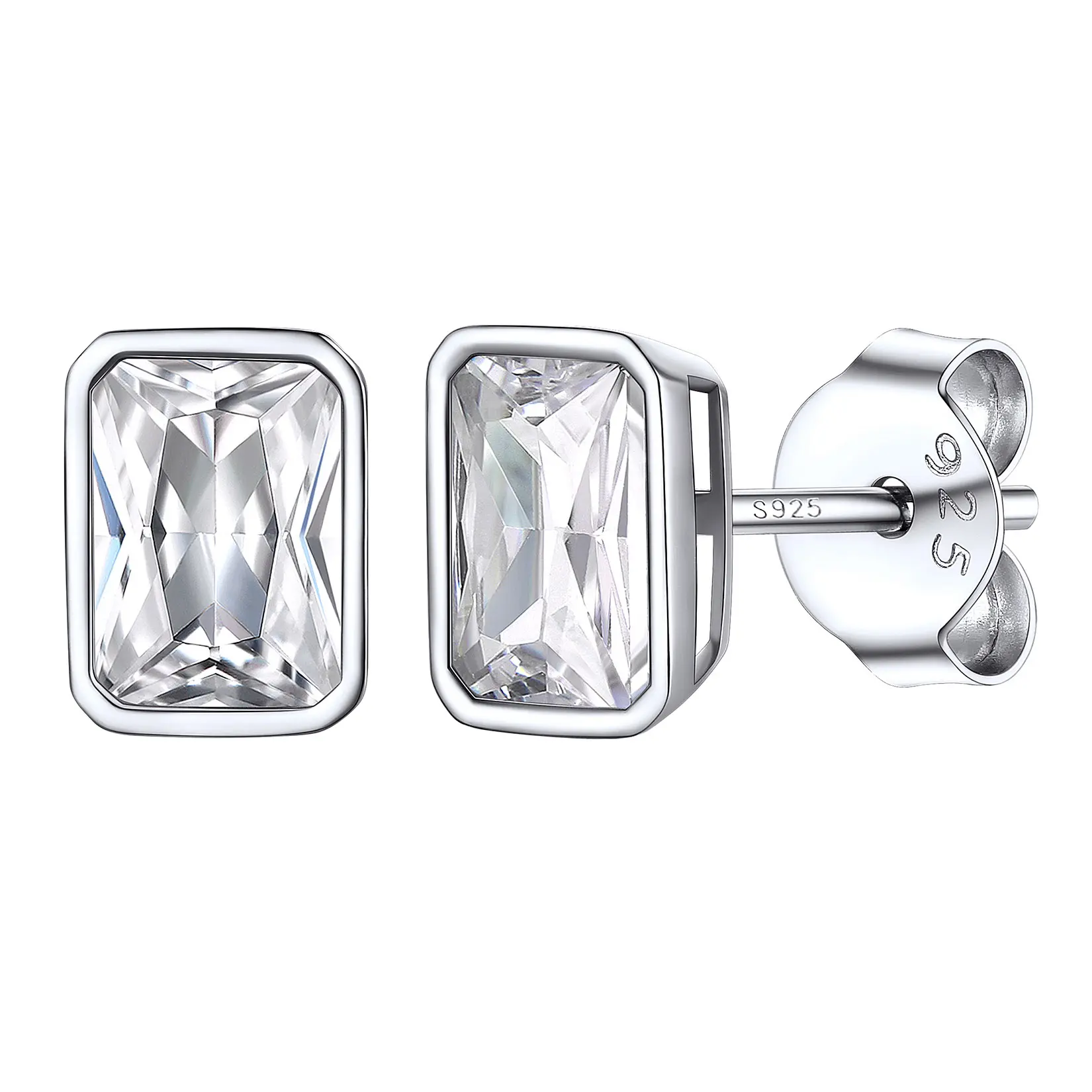 ChicSilver S925 Earring Sparkling Rectangular 4mm/ 5mm/ 7mm Cubic Zirconia Stud Earrings for Women Men ChicSilver S925 Earring Sparkling Rectangular 4mm/ 5mm/ 7mm Cubic Zirconia Stud Earrings for Women Men