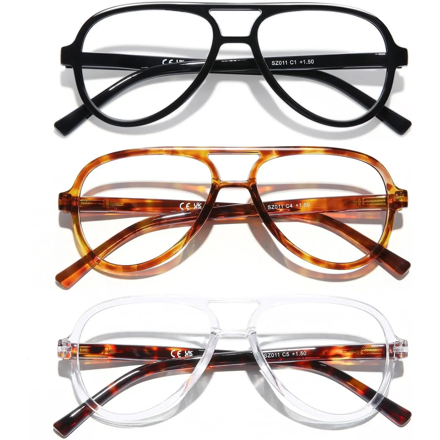 3 Pack Retro Aviator Reading Glasses for Women Men Lightweight Blue Light Blocking  Readers