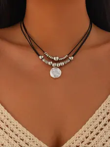 Round Textured Beaded Decorated Layered Necklace, Fashion Jewelry for Party, Daily Clothing Decor, Trendy All-match & Exquisite Jewelry for Birthday Gift, Trendy Charm Necklaces, Handmade Beaded Necklace