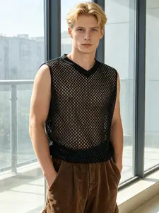 Men's Mesh Backless Sleeveless Tank Top, Casual Summer Wear, Breathable & Comfortable, Perfect for Daily Use, Stage Performance, Home Relaxation