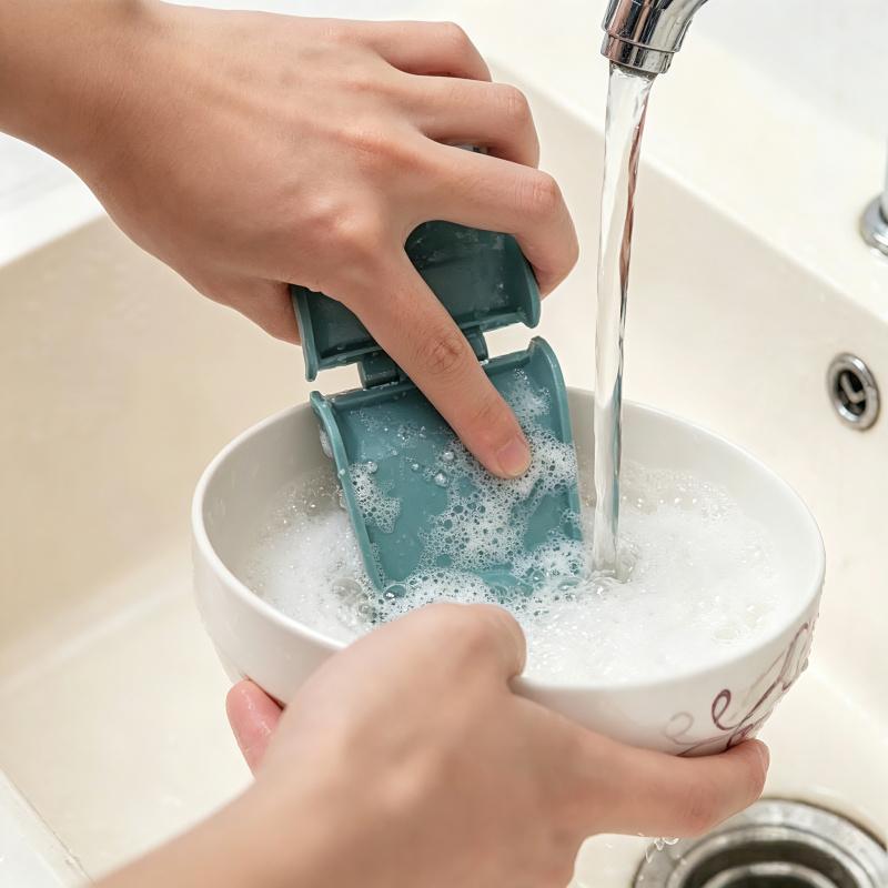 Easy Grip Anti-cut Kitchen Cleaning Brush | Foldable U-shaped Double-sided Cleaner | Friendly For Elderly Unsteady Hands Use | No-scratch Dish Bowl Cutlery Brush | Home Kitchen Dishwashing Tool