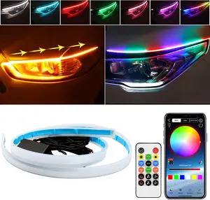 Car Headlight LED Strip,  2Pcs 24 Inches Flexible LED Strip Lights, Dual Color Red Turn Signal Yellow Lights Waterproof Daytime Running Light Strip for Truck SUV