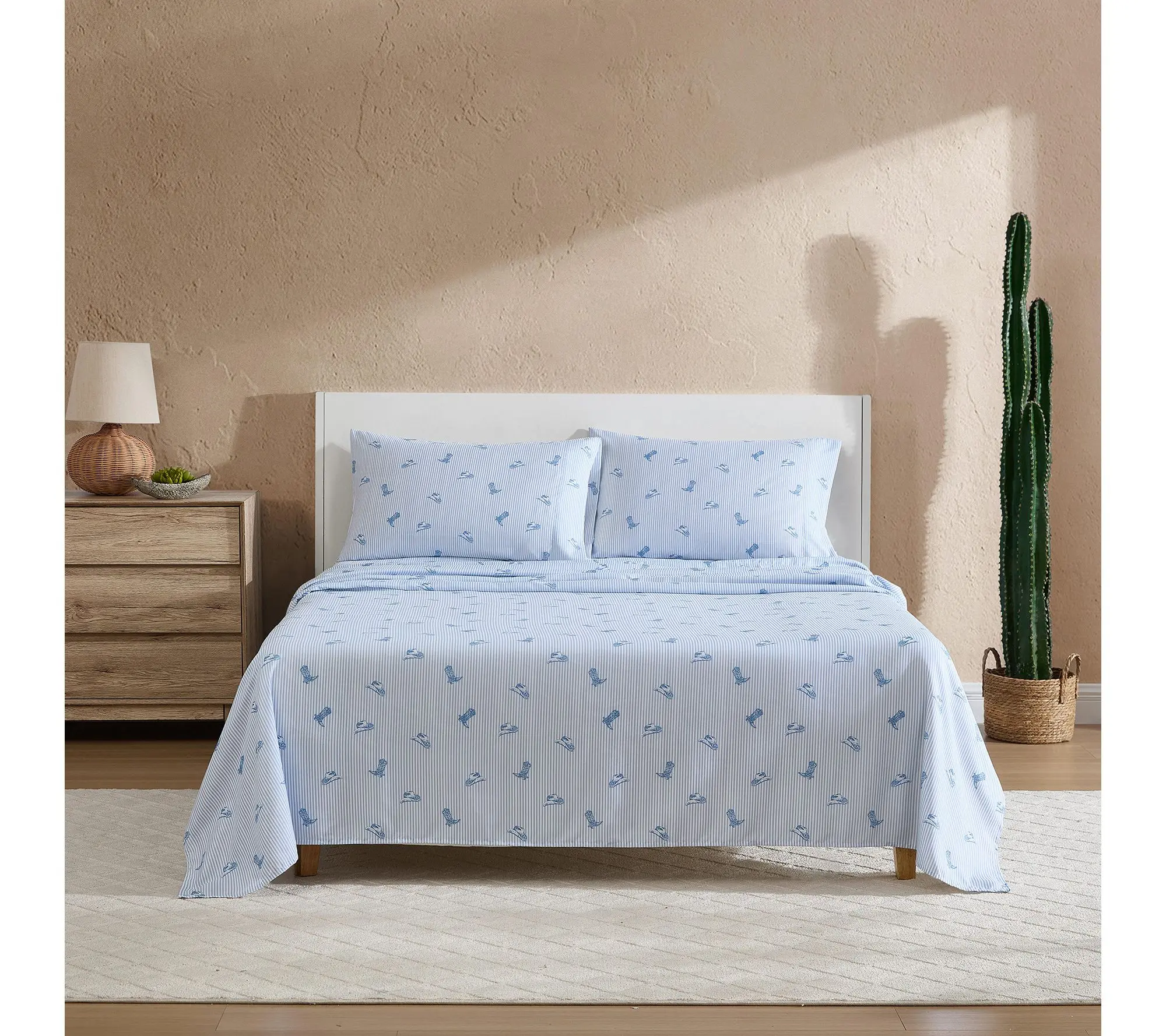 Wrangler Cowboy Pinstripe Blue King Microfibe r Sheet Set