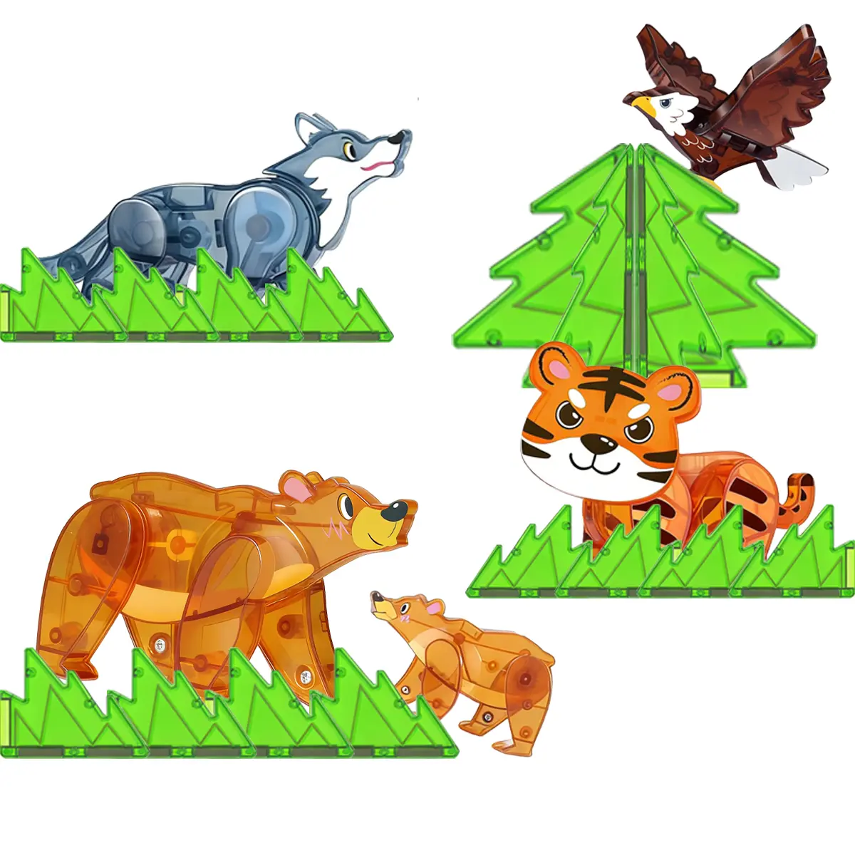 5-in-1 Wild Animal Magnetic Chip Toy+14 Magnetic Chip Grass Set Combination, Forest Zoo Magnetic Chip Toy Accessories Compatible with Other Magnetic Chip Toys, Puzzle STEM Toys, Universal Toys for Boys and Girls Aged 3-8