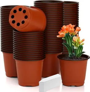 Nursery Pots 100 PCS 4 Inch Plant Pots with 100 Labels, Planting Pot for Plants Indoor Outdoor, Plastic Flower Pot for Seedlings Transplanting Small Plants Growing