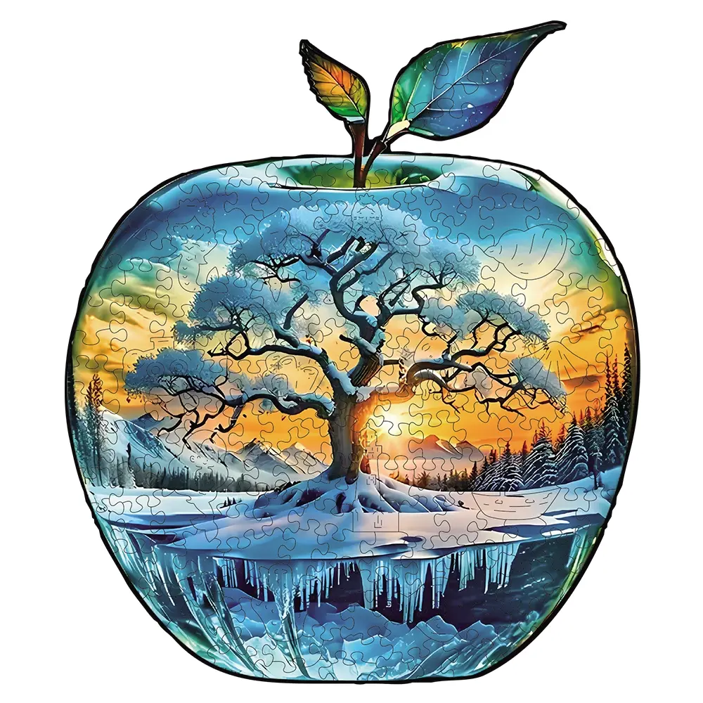 Apple Pattern Ice World Wooden Jigsaw Puzzle, High Difficulty Toy Puzzle, Adult Focus Training, Halloween Christmas Birthday Gift, Home Decor