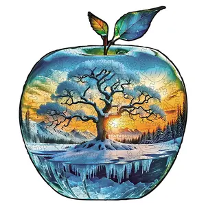 Apple Pattern Ice World Wooden Jigsaw Puzzle, High Difficulty Toy Puzzle, Adult Focus Training, Halloween Christmas Birthday Gift, Home Decor
