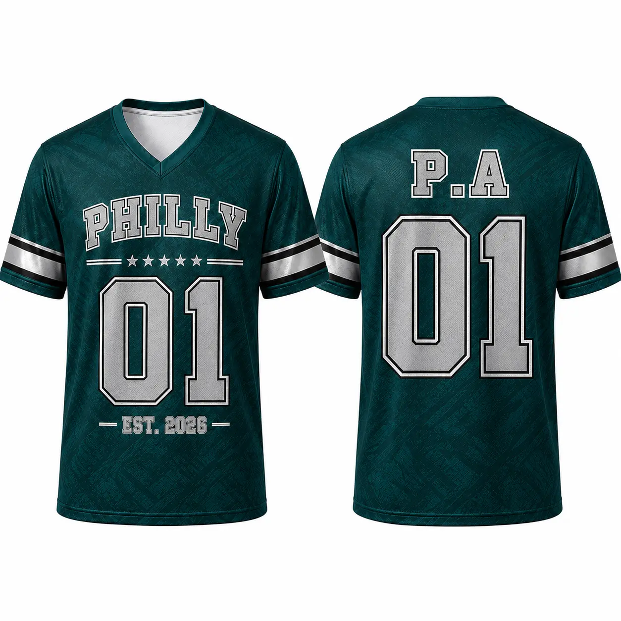 P.A 01 V-Neck Football Style Shirt for Men Women, Green Silver Original Game Day Sports Jersey Tee, City-Inspired Short Sleeve Athletic Top for Tailgate, Sports Events, Casual Streetwear and Daily Wear