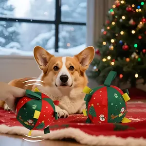 Christmas Dog Football Toy with Bell - Interactive Sound Toy for Indoor and Outdoor Play, Durable Polyester Teeth Cleaning Toy Suitable for All Breeds, Festive Snowman Design with Music Notes, Holiday Pet Accessory, Vibrant Pet Design, Stur