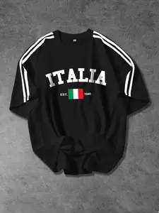 Unisex Black Italian Heritage Fitted Tee, Featuring “ITALIA” Print and Sentimental Japanese Script, Minimalist Casual Style for Trendy Adults in Urban Life