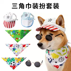 3piece football pet hat, headscarf and necklace set - Adorable football-themed clothing - Adjustable, suitable for cats and dogs - A complete set for photo taking