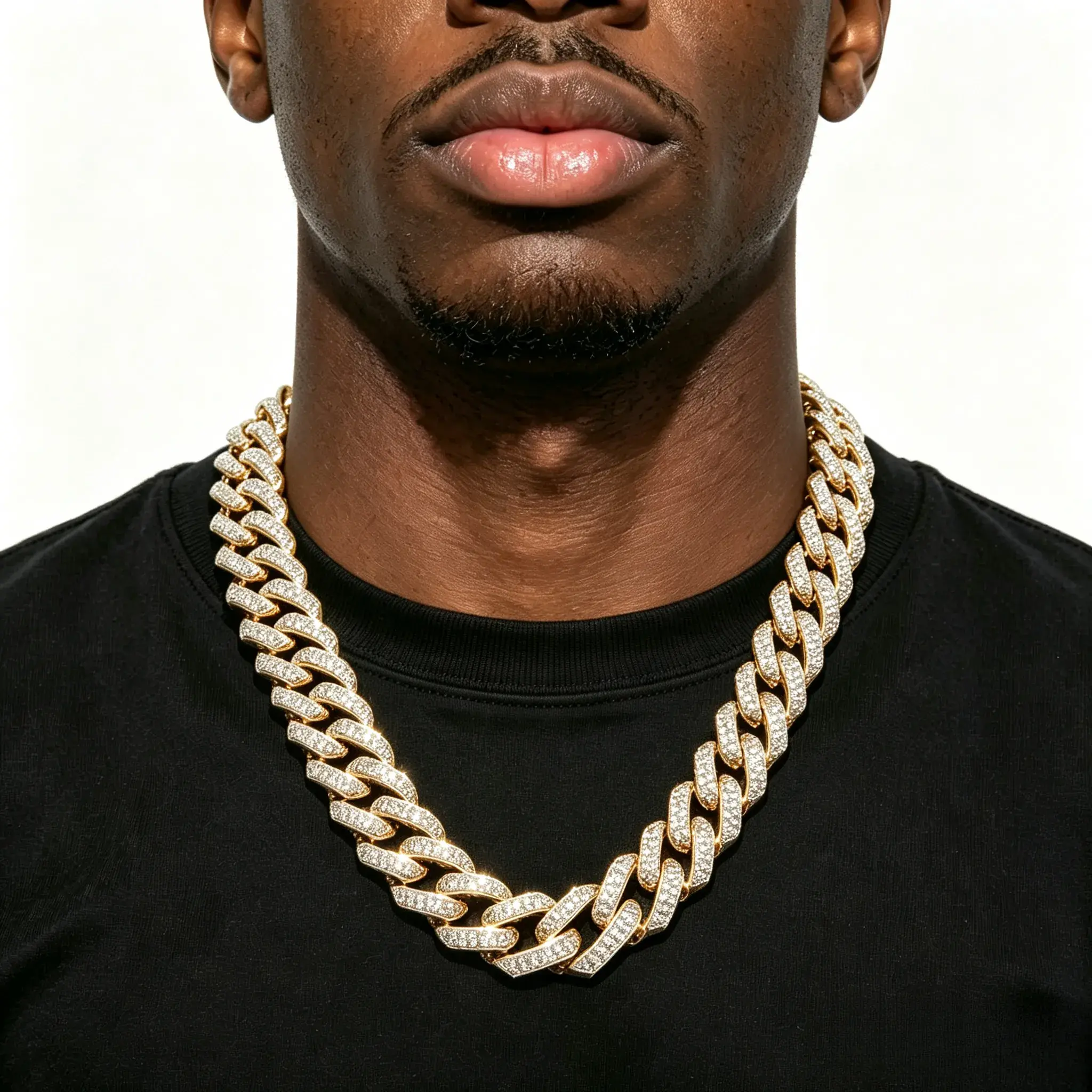 14mm Iced Out Miami Cuban Link Chain for Men - 18K Gold-Silver Plated Alloy Necklace, Full Diamond Rhinestone 4-Sided Hip Hop Rapper Jewelry, Trendy Street Accessory for Party Daily Wear