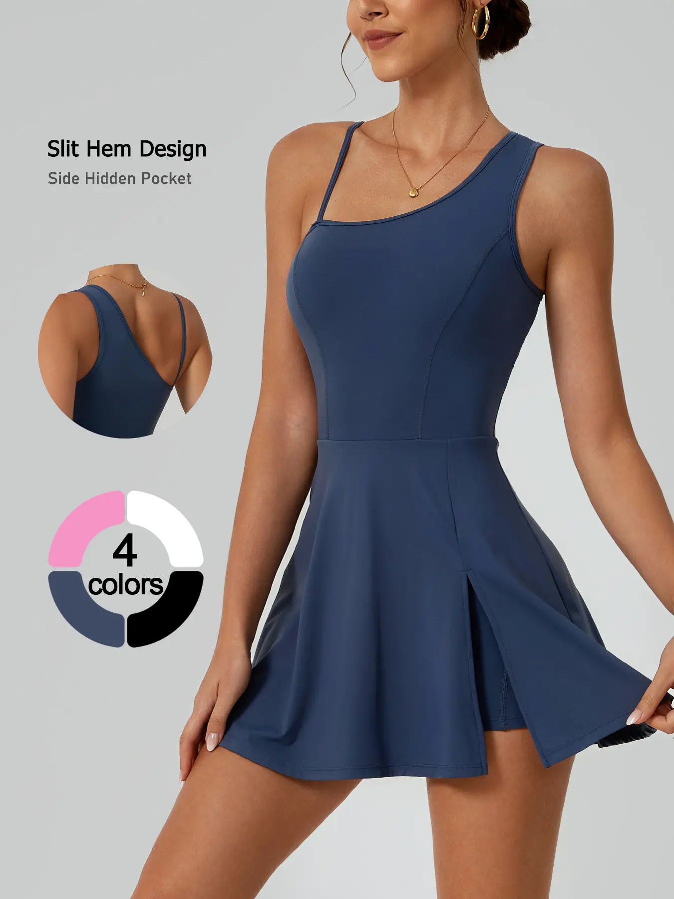 Women's Sporty Dress, Sleeveless Athletic Dress, Active Dresses, Active Wear Dress, Asymmetrical Design, High Elasticity, Quick-Dry Fabric, Breathable Mesh Waist, Perfect for Multiple Activities, Workout Dress