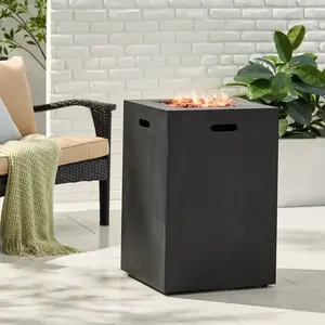 YYDS 19.5" Outdoor 30,000 BTU Propane Fire Pit, Tank Inside, Brushed Black