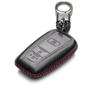 VITODECO 3-Button Leather Smart Key Fob Case Compatible with Toyota Rav4, Camry, Prius, Highlander, CH-R, Avalon, Toyota 86, Mirai