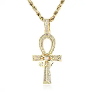 Meraki Cross Europe and the United States hip hop Horus Eye Ankh Cross Pendant Micro Inset Zircon Retro Personality Necklace Accessories
