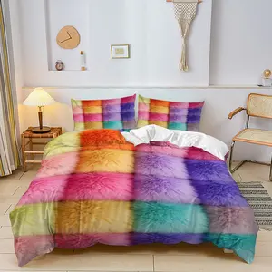 2/3Pcs Colorful Children's Theme Duvet Cover Set, Colorful Rainbow Checkered Pattern Bedding Set, Soft Ultra-Fine Fiber Material, Creating a Dreamy Fairy Tale Style Bedroom Decoration, Including 1 or 2 Pillowcases - No Filling/Zipper Closure