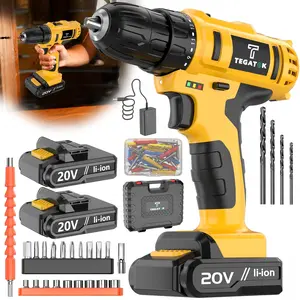TEGATOK 20V Cordless Drill Set, 35N·m Max Torque,, 10mm Chuck, All-in-One Home Tool Kit with Bits, Screws 18+3 Torque Settings, 2-Speed,Complete Home Repair & DIY Tool Kit Household Impact Compact