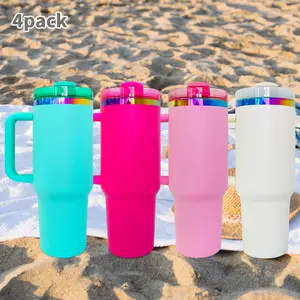 USA Warehouse H2.0 40oz Powder Coat Mixed Color Rainbow Plated Tumblers for Laser Engraving Double Wall Insulated Water Bottles 4 Pack Stainless Steel Portable Drinkware Flasks Mug