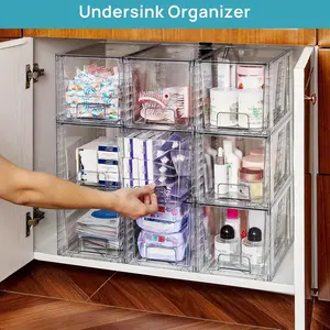 2/4/6/8/12 Packs Drawer Style Storage Cabinet, Stackable Storage Drawers, Easily Assemble Acrylic Bathroom Closet Undersink Organizers And Storage, Plastic Bins for Kitchen Cabinets, Pantry, Makeup Organization, Storage Drawer Units