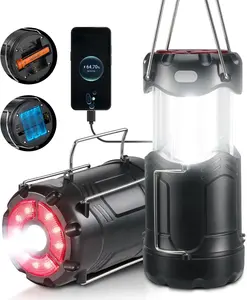 2 Pack Collapsible 2 in 1 LED Camping Lantern Rechargeable & Battery Powered Emergency Light with Flashlight Magnetic Base For Power Outages Hurricane Supplies Survival Kits