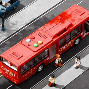 Large Bus Toy with Lights, ABS Plastic Friction Vehicle for Storytelling, Fun Educational Toy for Kids