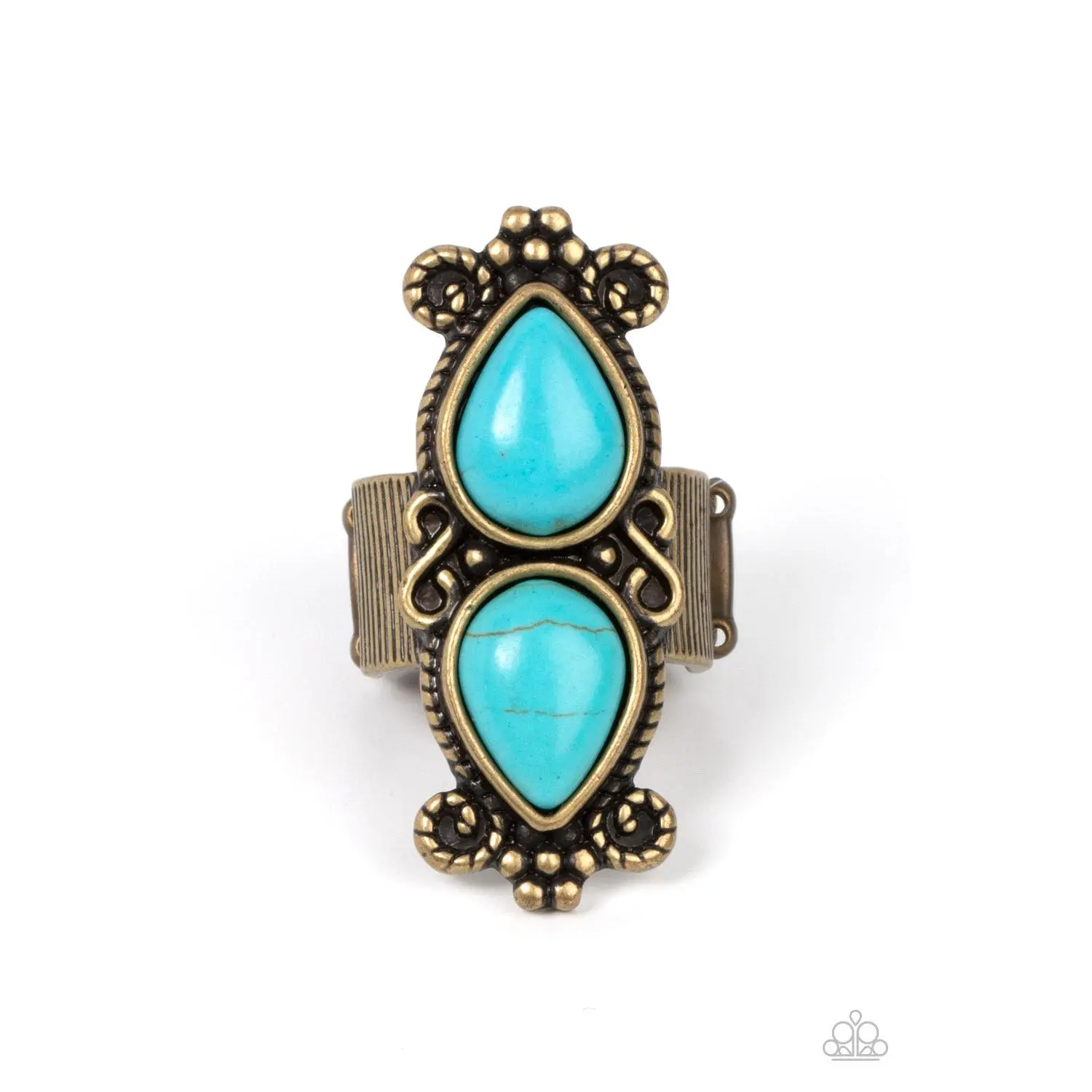 Adobe Garden - Brass Turquoise Stone Ring - Paparazzi