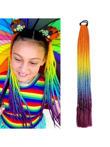 Women's Long Hair Colorful Extensions, Braided Ponytail with Gradient Dirty Braids, Perfect for Parties and Holidays