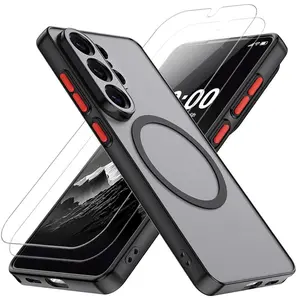 Phone Case: 3 PCS[1 Phone Case with 2X Clear Screen Protectors] Magnetic Phone Case Suitable for Samsung Suitable for Galaxy S26 Ultra S26 Plus S26 S25 Ultra S24 Ultra FE with Screen Protector, Shockproof Heavy Duty S26 Ultra Protective Cover