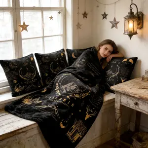 Velaris City of Starlight ACOTAR Fleece Blanket and Throw Pillow Cover without Pillow Core Set – Soft Plush Throw and Decorative Cushion Cover, Perfect Book Lover Gift