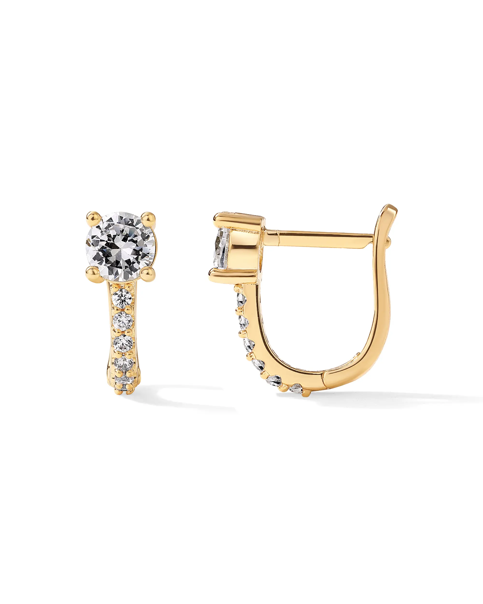 PAVOI 14K Gold Plated 925 Sterling Silver Post Cubic Zirconia Huggie Earrings - Small Gold Hoop Earrings for Women - CZ Stud Cuff Earring