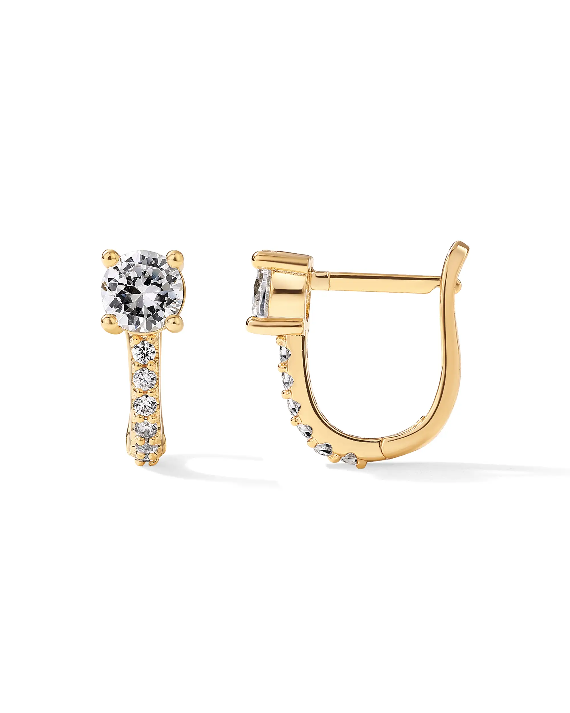 PAVOI 14K Gold Plated 925 Sterling Silver Post Cubic Zirconia Huggie Earrings - Small Gold Hoop Earrings for Women - CZ Stud Cuff Earring