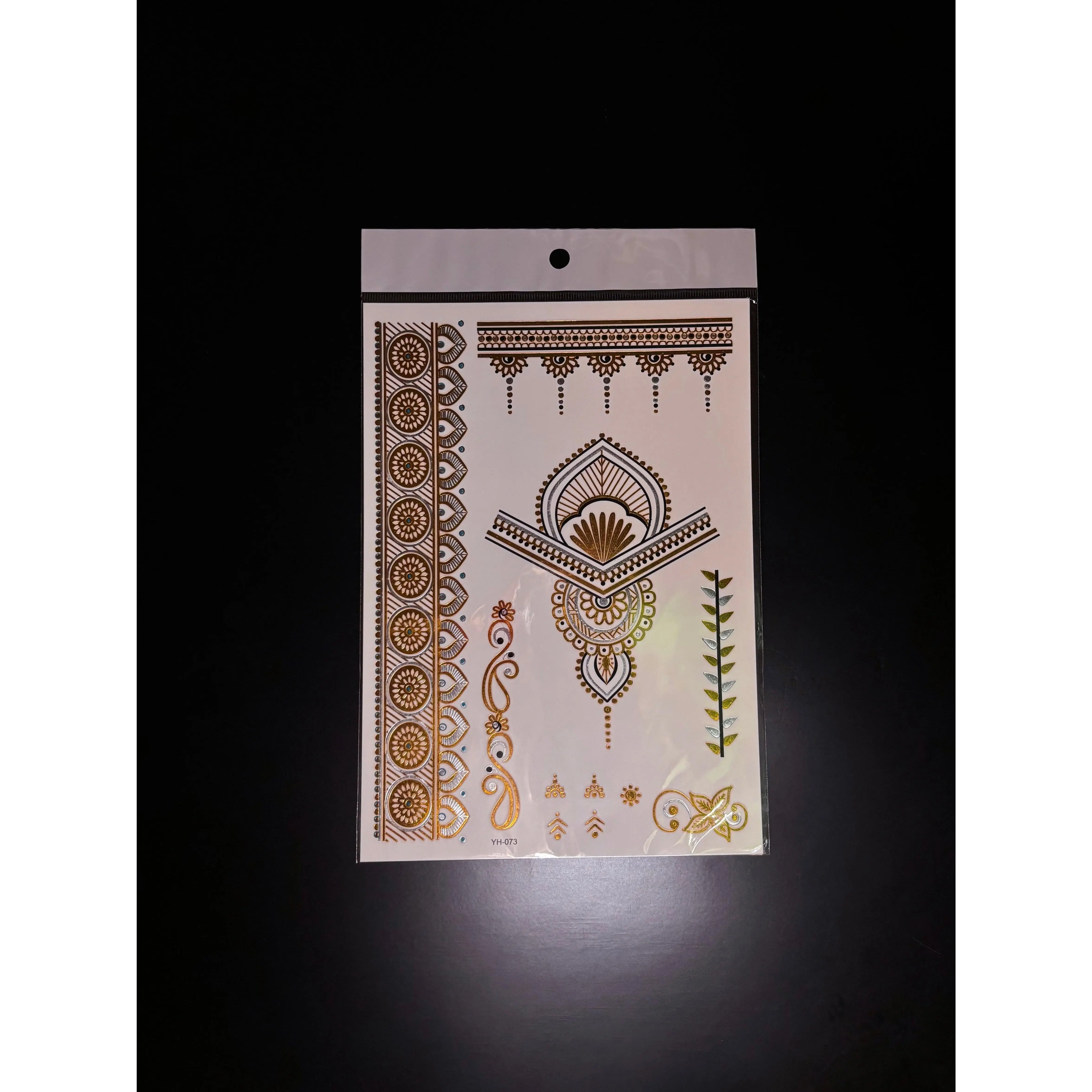 Unique Metallic Gold-Silver Temporary Henna Tattoo Sheet, Beauty & Personal Care Makeup Accessory