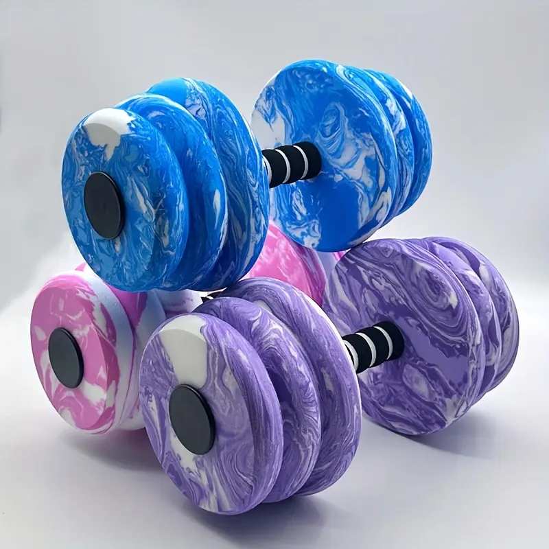 2 Pack, EVA foam two-color dumbbells, swimming pool water aerobic exercise equipment, high-quality water camouflage threaded dumbbells for ladies yoga rehabilitation swimming soft.