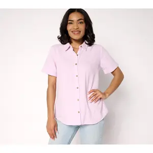 Susan Graver PURE Petite Cotton Gauze Button Front Tunic