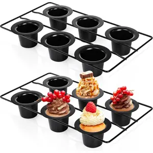 2 Pack Popover Pans, 12 Cups Nonstick Muffin Cupcake Pan, Carbon Steel Round Cheesecake Tin Bakeware Mould for Oven Baking Muffins, Quiches, Pudding Cakes