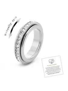 Women's anti-anxiety ring, titanium steel rotating stress relief ring, inlaid with cubic zirconia, for anxiety relief, wedding promise lucky ring, comfortable fit, sizes 5 to 12.