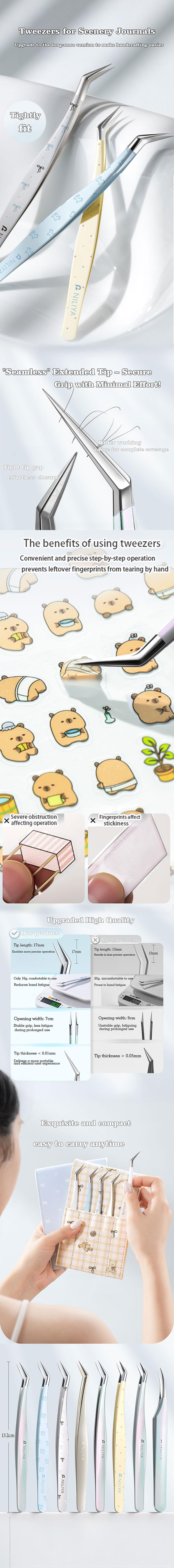 Multi-Purpose Precision Tweezer for Stickers & Lashes, Ergonomic Crafting Tool for Diorama, Electronics & Scrapbooking