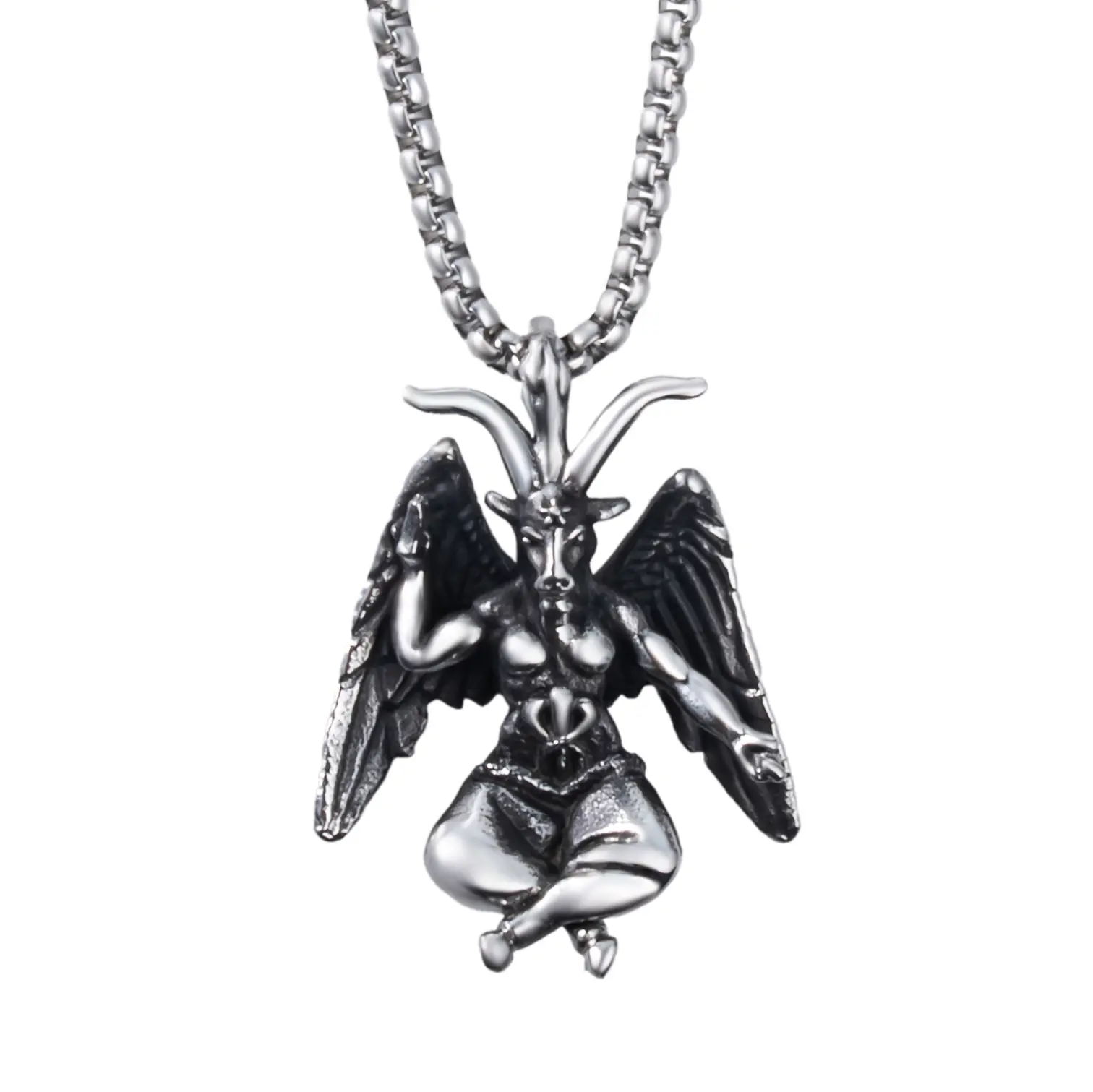 Baphomet Goat Head Necklace, Unisex Long Gothic Jewelry, 3D Stainless Steel Pendant with Hypoallergenic Black Finish, 3D Craftsmanship, Spiritual Jewelry, Party, 3D Design